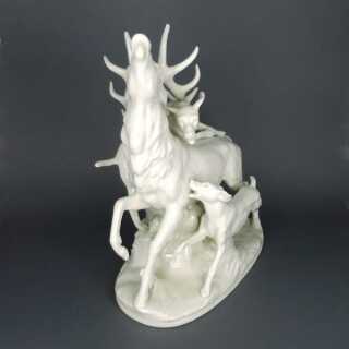 White porcelain figure deer and dogs