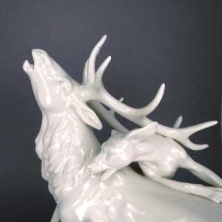 White porcelain figure deer and dogs