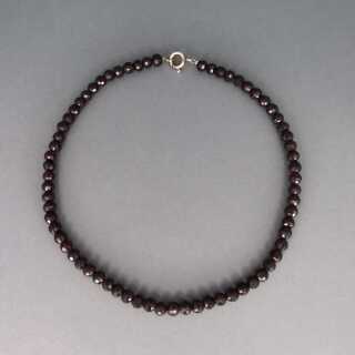 Heavy faceted garnet beads necklace with silver closure