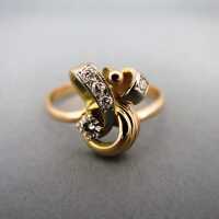 Zweifarbiger abstrakter Damen Gold Ring mit schönen Brillanten Russland vintage