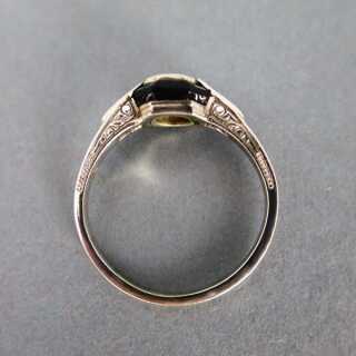 Antiker Art Deco Ring Weißgold Brillant Diamanten Onyx Verlobungsring selten