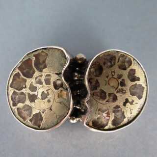 Designer Silber Brosche Ammonit Unikat Handarbeit vintage Schmuck Versteinerungen