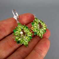 Vintage silver earrings with yellow citrine and green peridots flowers