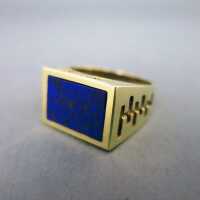Prächtiger Art Deco Herren Siegel Ring mit Lapis Lazuli in Gold geometrisch