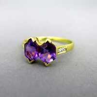 Gold ladys ring with amethyste and diamonds lila violett...