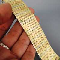 Prächtiges dreifarbiges geflochtenes Gold Armband massiv Italien Handarbeit