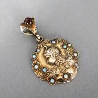 Medaillon im Jugendstil Silber mit Opalen und Granatstein Handarbeit 