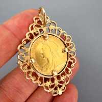 Antique gold pendant with gold Sovereign 1895 Queen Victoria old veiled head 