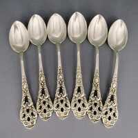 Antique set of 6 tea spoons late victorian silver open...