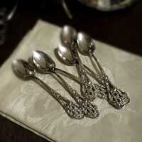 Antique set of 6 tea spoons late victorian silver open worked Germany about 1900