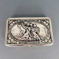 Rectangular antique silver box with relief decor handmade...