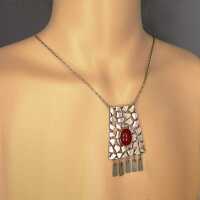 Vintage silver and carnelian long necklace boho ethnic jewelry Israel handmade 