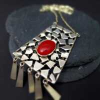 Vintage silver and carnelian long necklace boho ethnic jewelry Israel handmade 