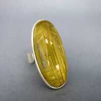Vintage Damen Silber Ring mit Goldrutil Quarz Edelstein Handarbeit Unikat 