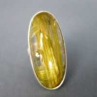 Vintage Damen Silber Ring mit Goldrutil Quarz Edelstein Handarbeit Unikat 