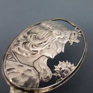 Antiker Brieföffner Jugendstil in Silber mit Rubin Handarbeit gegossen Frauenkopf