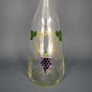 Antique Art Nouveau high glass carafe hand blown and etched enamel painting 