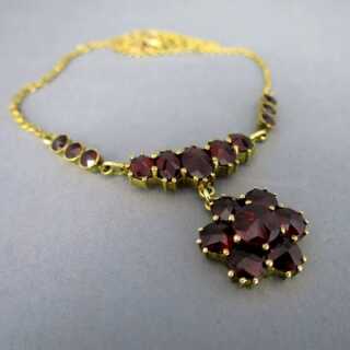 Vintage collier necklace in gold and faceted garnets handmade 50ties jewelry