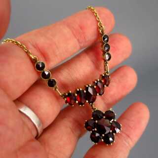 Vintage collier necklace in gold and faceted garnets handmade 50ties jewelry