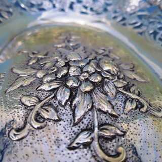 Antike durchbrochene Silber Schale mit Rosen Ranken und Kartuschen ungraviert