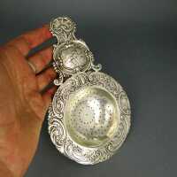 Antique silver tea sieve Hanau Art Nouveau 1900 rich...