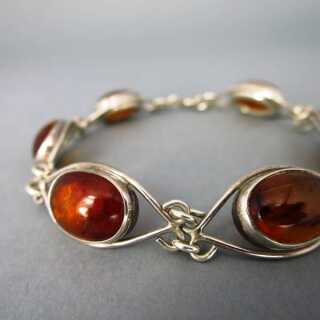 Nice silver and honey amber cabochons bracelet Fischlandschmuck