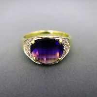 Decorative ladys ring with amethyst and diamonds in gold mounting handmade 