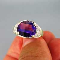 Decorative ladys ring with amethyst and diamonds in gold mounting handmade 