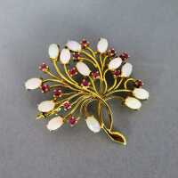 Charming tree branch 14 k gold brooch with genuine...