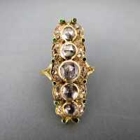 Antique georgian 1790 gold ring with rose cut diamonds, emeralds and turmaline