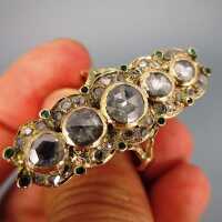 Antique georgian 1790 gold ring with rose cut diamonds, emeralds and turmaline