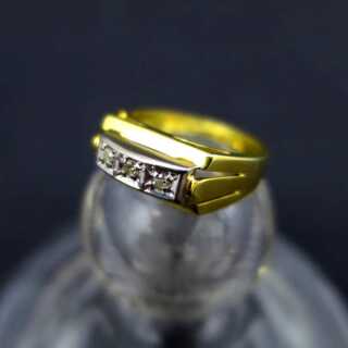 Interessanter Damen Ring mit drei Brillanten geometrisches Design vintage Schmuck