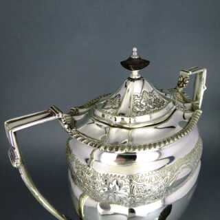 Antiker Tee Samowar Teeurne Warmwasserspender versilbert reich verziert mit Holz