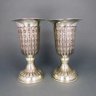 A pair of decorative 900 silver vases France or Morocco about 1900 handmade