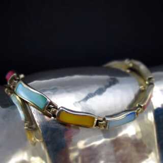 Elegantes vintage Armband in Silber mit pastellfarbiger Perlmutteinlage 