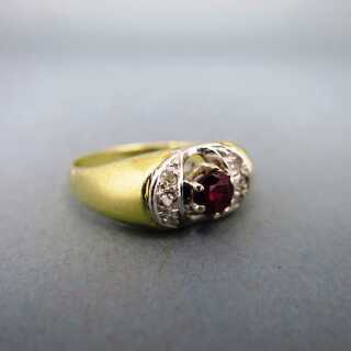 Beautiful vintage ladys gold ring with ruby and diamonds handmade unique piece