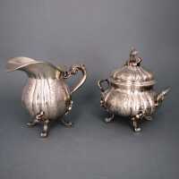 Rich decorated 4-pieces  tea and mocha set in silver Umberto Malinverni Italy 