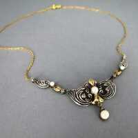 Jugendstil antikes elegantes Collier in Gold Silber mit...
