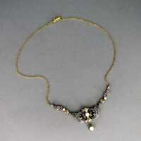 Jugendstil antikes elegantes Collier in Gold Silber mit Perlen und Diamanten