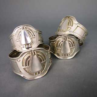 Set of 4 Art Nouveau silver napkin rings Germany 1910 unique geometrical design