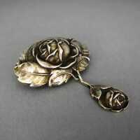 Antique Art Nouveau silver brooch roses and leaves...