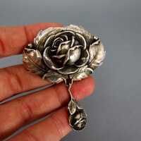 Antique Art Nouveau silver brooch roses and leaves Germany handmade jewelry