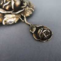 Antique Art Nouveau silver brooch roses and leaves Germany handmade jewelry