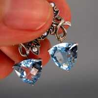 Silberne Ohrstecker Ohrringe mit schönen Blautopasen und Markasiten