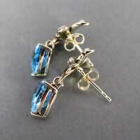 Vintage leaf stud earrings in silver with blue topaz, marcasites and pearls 