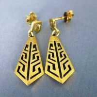 Schöne goldene Ohrringe mit geometrischem Muster Mäanderband Handarbeit vintage
