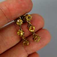 Charming long gold stud earrings with sparkly yellow citrine vintage jewelry