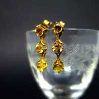Charming long gold stud earrings with sparkly yellow citrine vintage jewelry