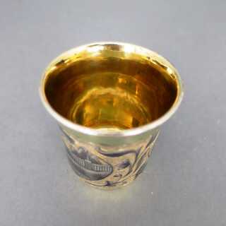 Antiker Becher für Wodka Schnaps Silber Gold Niello Russland 1841 Moskau selten