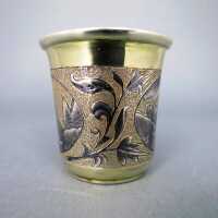 Antique silver gold niello vodka shot glass Russia Moscow 1841 Andrej Kowalsky 